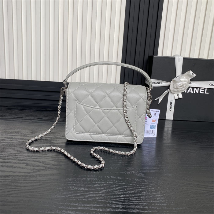 Chanel MINI FLAP BAG WITH TOP HANDLE AS5165 Grained Calfskin Grey High