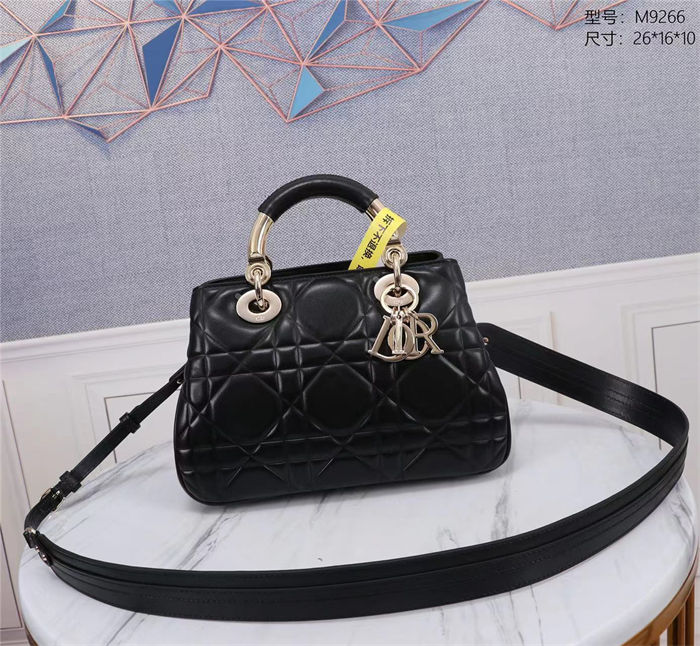 LADY 95.22 SMALL BAG Cannage Calfskin Black High