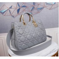 LADY 95.22 LARGE BAG Cannage Calfskin Grey High