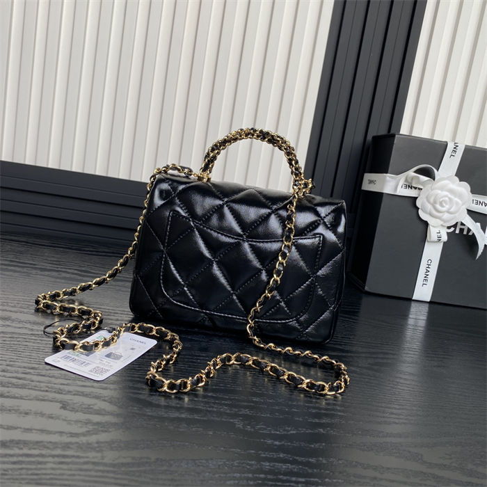 Chanel MINI FLAP BAG WITH TOP HANDLE AS5032 Shiny Lambskin Black A