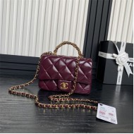 Chanel MINI FLAP BAG WITH TOP HANDLE AS5032 Shiny Lambskin Burgundy A