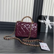 Chanel MINI FLAP BAG WITH TOP HANDLE AS5032 Shiny Lambskin Burgundy A