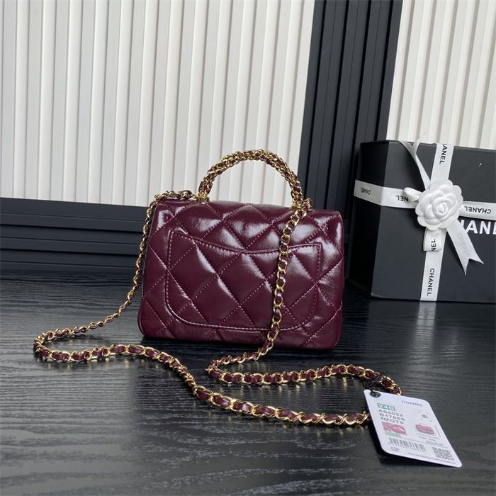 Chanel MINI FLAP BAG WITH TOP HANDLE AS5032 Shiny Lambskin Burgundy A