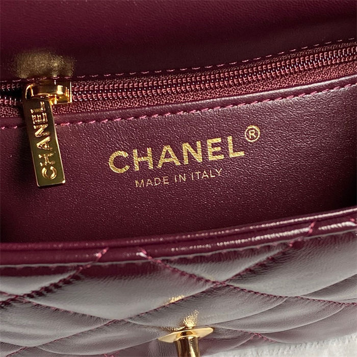 Chanel MINI FLAP BAG WITH TOP HANDLE AS5032 Shiny Lambskin Burgundy A