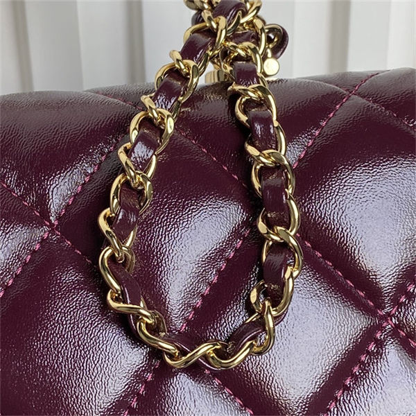 Chanel MINI FLAP BAG WITH TOP HANDLE AS5032 Shiny Lambskin Burgundy A