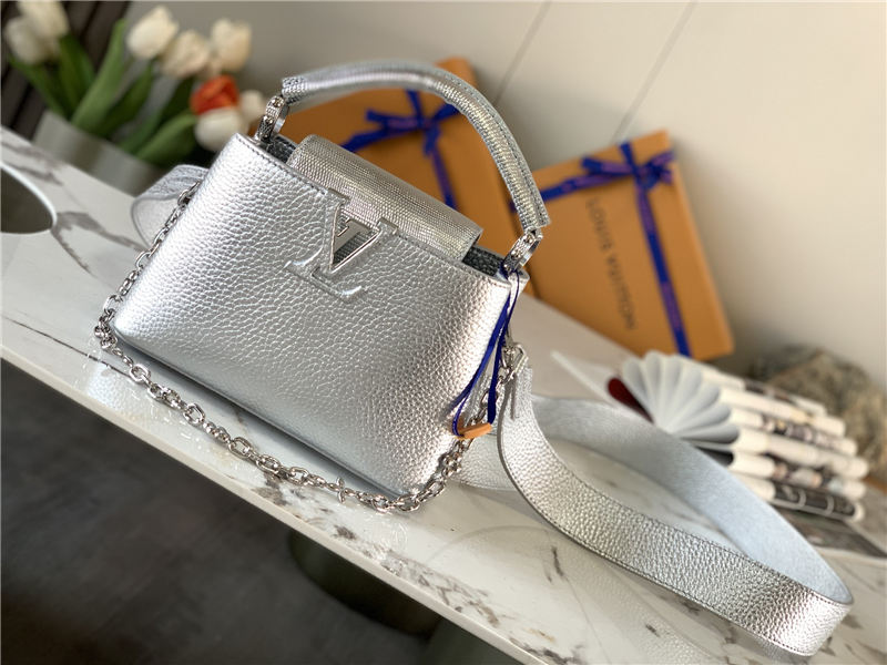 Louis Vuitton CAPUCINES MINI Taurillon/Lizard Silver M80239 High