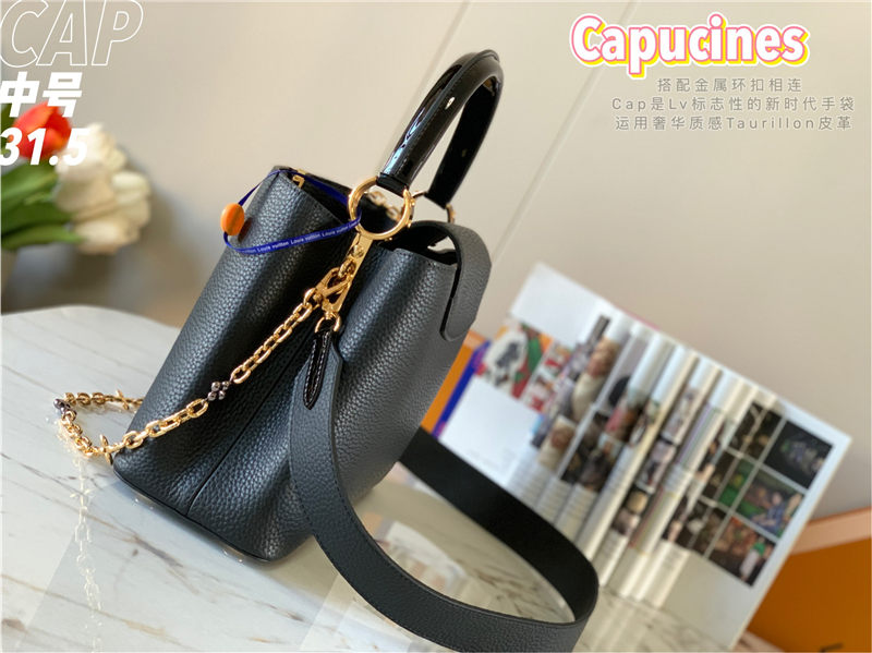 Louis Vuitton CAPUCINES MM Taurillon Black M59209 High