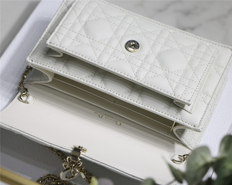 LADY Dior CHAIN POUCH Cannage Lambskin White High