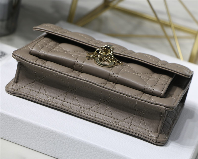 LADY Dior CHAIN POUCH Cannage Lambskin Warm Taupe High