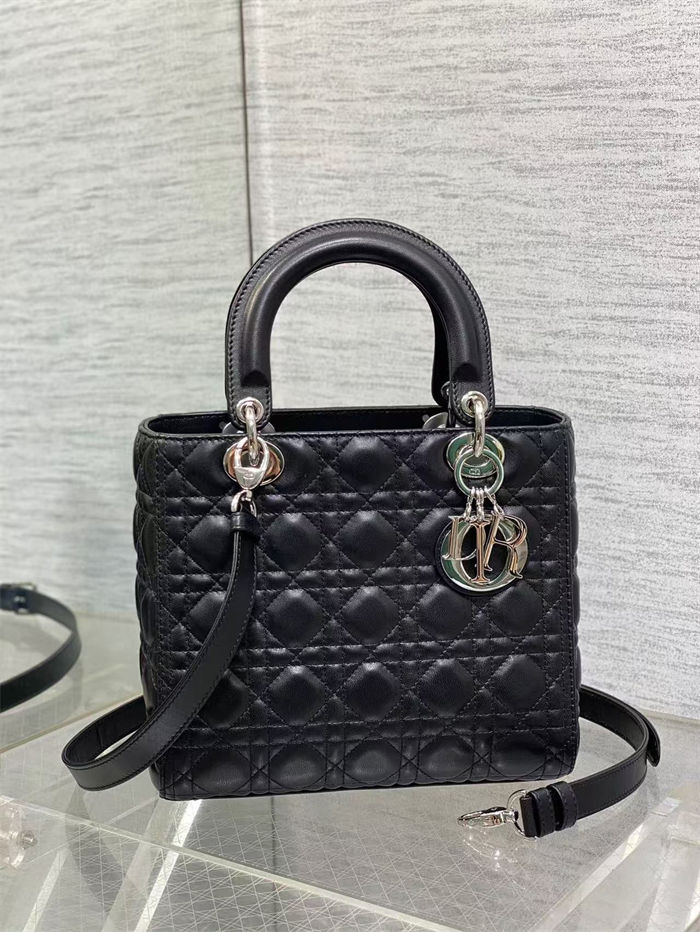 MEDIUM LADY Dior BAG Cannage Lambskin Black-Silver High 