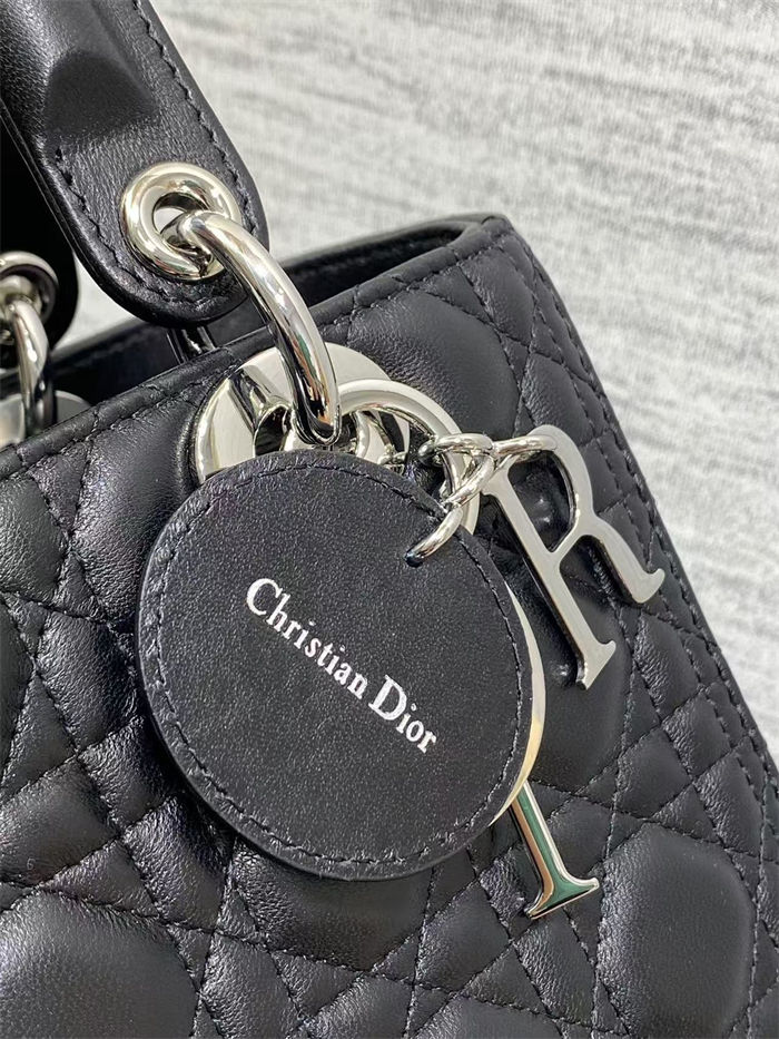 MEDIUM LADY Dior BAG Cannage Lambskin Black-Silver High 