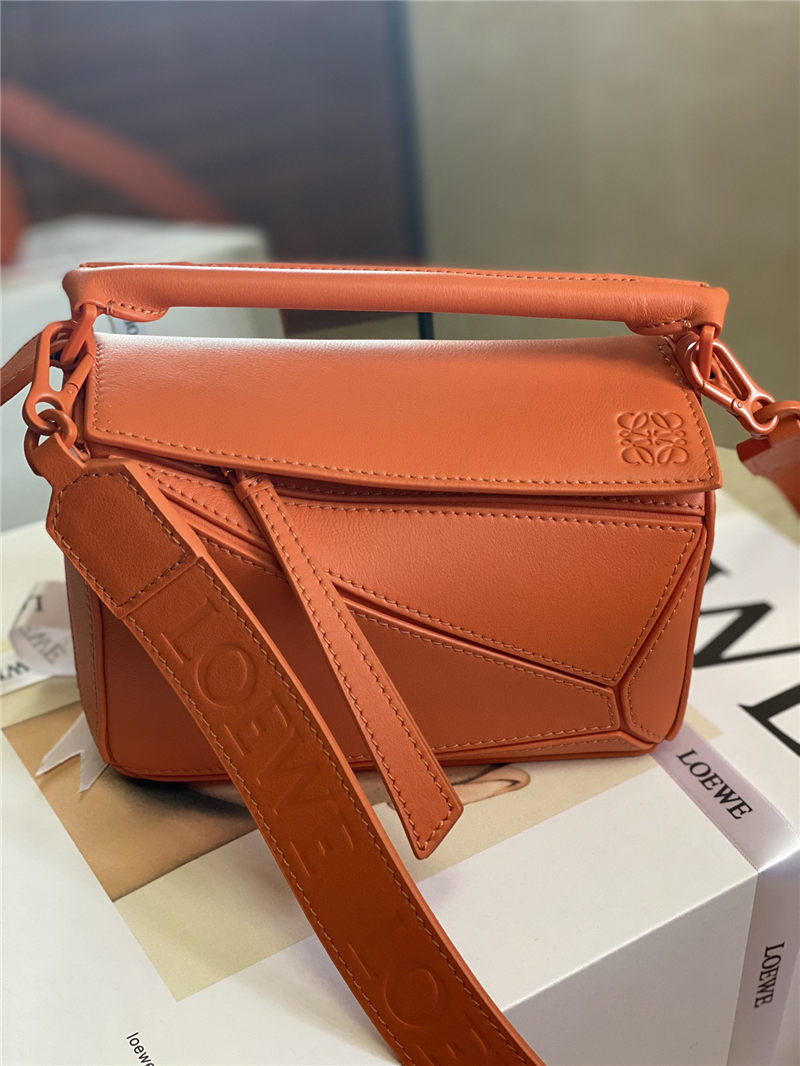 Mini Puzzle bag in satin calfskin Orange High