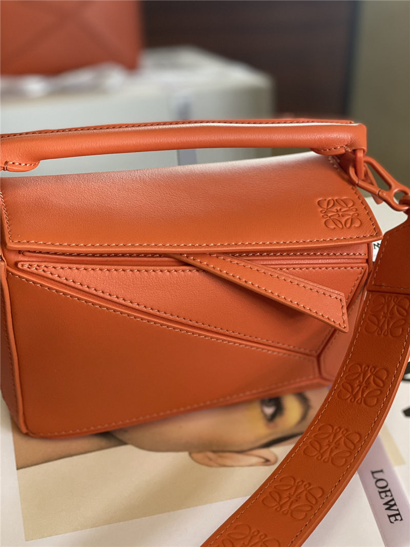 Mini Puzzle bag in satin calfskin Orange High