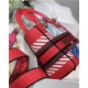 MEDIUM LADY D-LITE BAG  D-Flower Pop Embroidery Red and Pink High