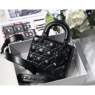 SMALL LADY Dior Cannage Calfskin with Diamond Motif Black High