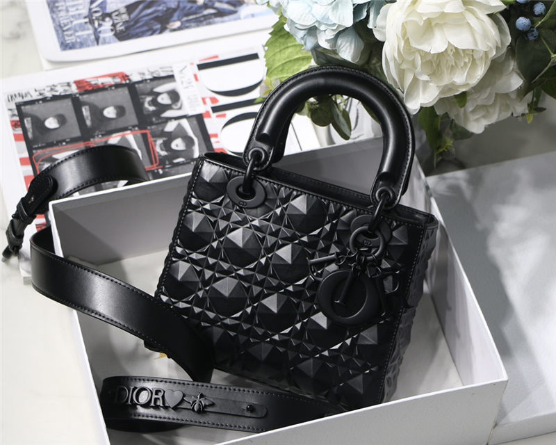 SMALL LADY Dior Cannage Calfskin with Diamond Motif Black High