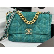 Large Chanel 19 Flap Bag Tweed Gold-Tone Green High