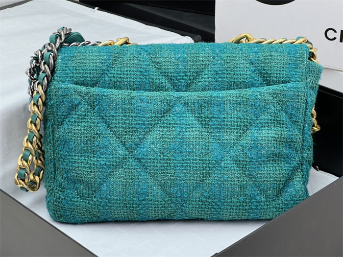 Large Chanel 19 Flap Bag Tweed Gold-Tone Green High