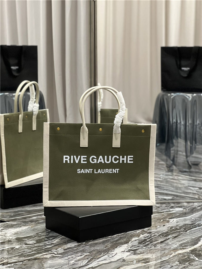 RIVE GAUCHE TOTE BAG IN LINEN AND LEATHER High