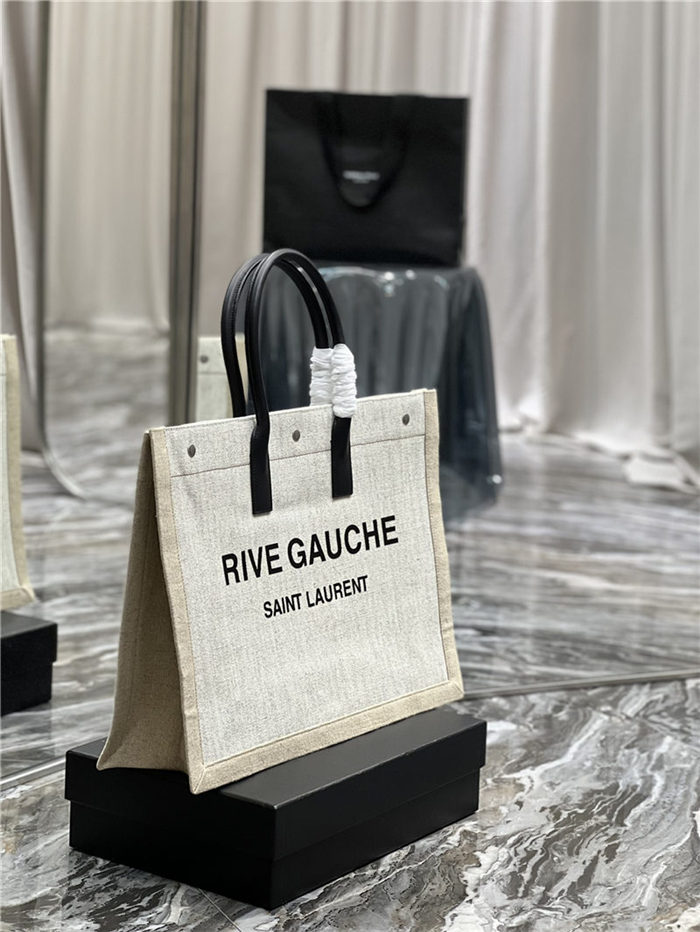 RIVE GAUCHE TOTE BAG IN LINEN AND LEATHER High