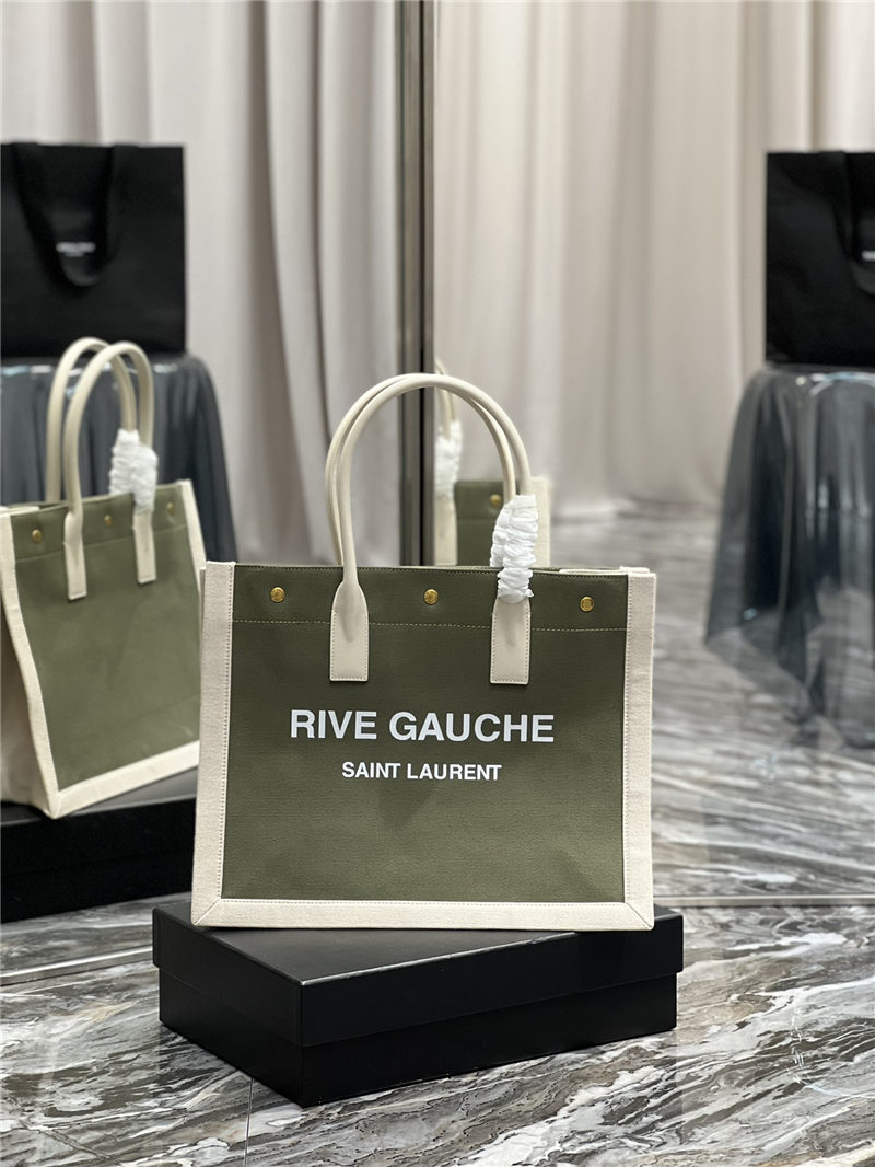 RIVE GAUCHE SMALL TOTE BAG IN LINEN AND LEATHER High