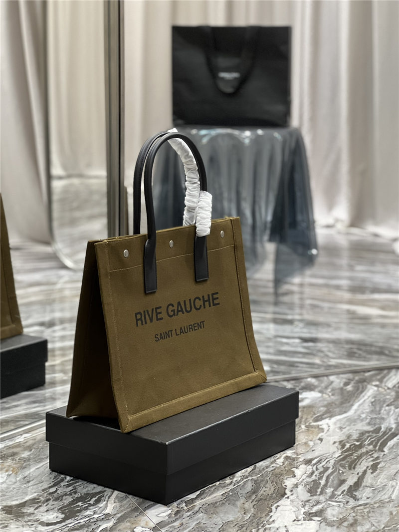 RIVE GAUCHE SMALL TOTE BAG IN LINEN AND LEATHER High