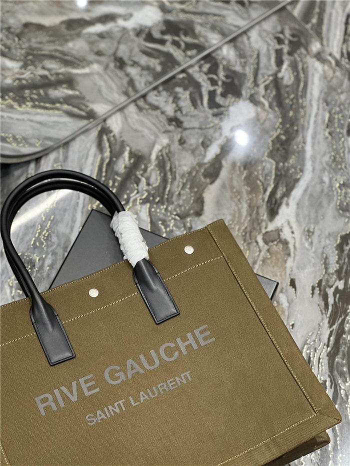 RIVE GAUCHE SMALL TOTE BAG IN LINEN AND LEATHER High