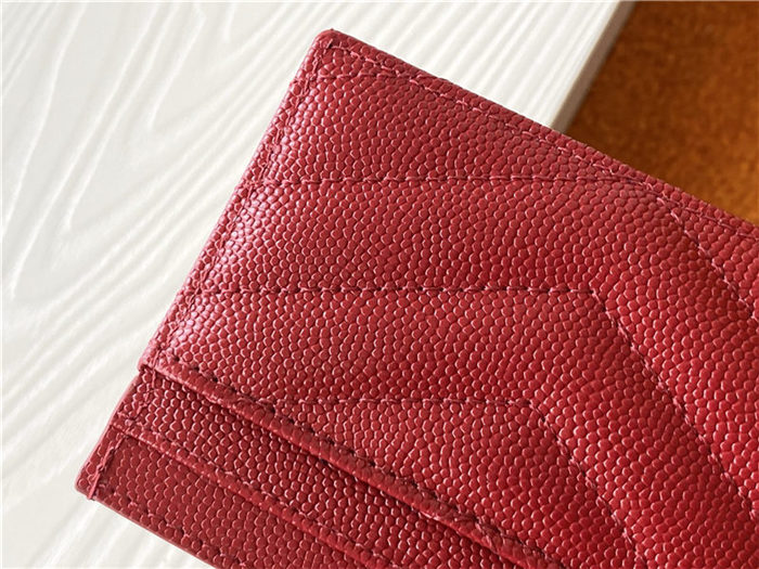 MONOGRAM CARD CASE IN GRAIN DE POUDRE EMBOSSED LEATHER Gold-Metal Red High