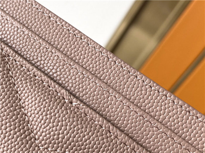 MONOGRAM CARD CASE IN GRAIN DE POUDRE EMBOSSED LEATHER Gold-Metal Pink High