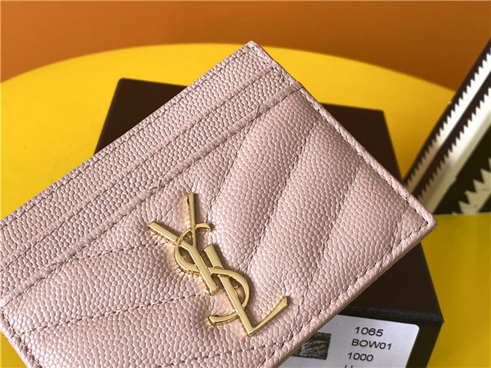 MONOGRAM CARD CASE IN GRAIN DE POUDRE EMBOSSED LEATHER Gold-Metal Pink High