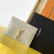 MONOGRAM CARD CASE IN CROCODILE Gold-Metal White High