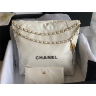 Chanel 22 SMALL HANDBAG Shiny Calfskin & Gold-Tone Metal AS3260 White High