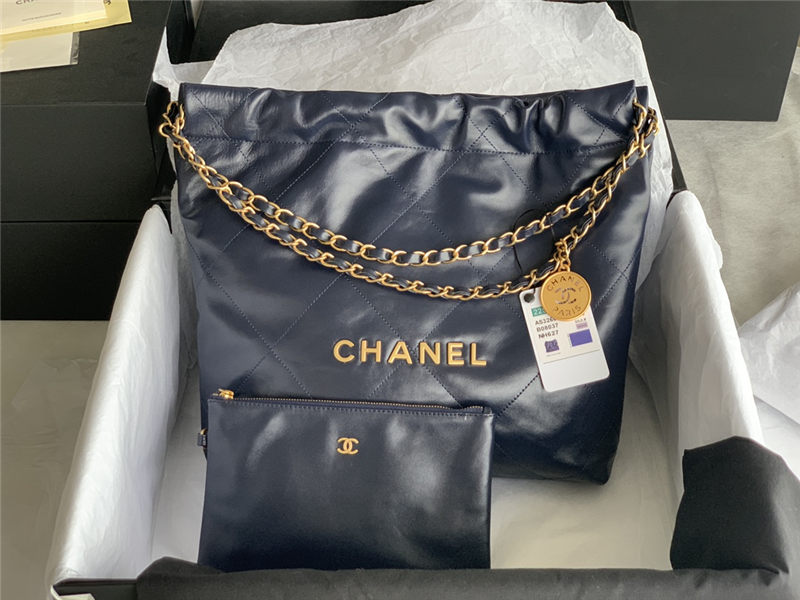 Chanel 22 SMALL HANDBAG Shiny Calfskin & Gold-Tone Metal AS3260 Navy High