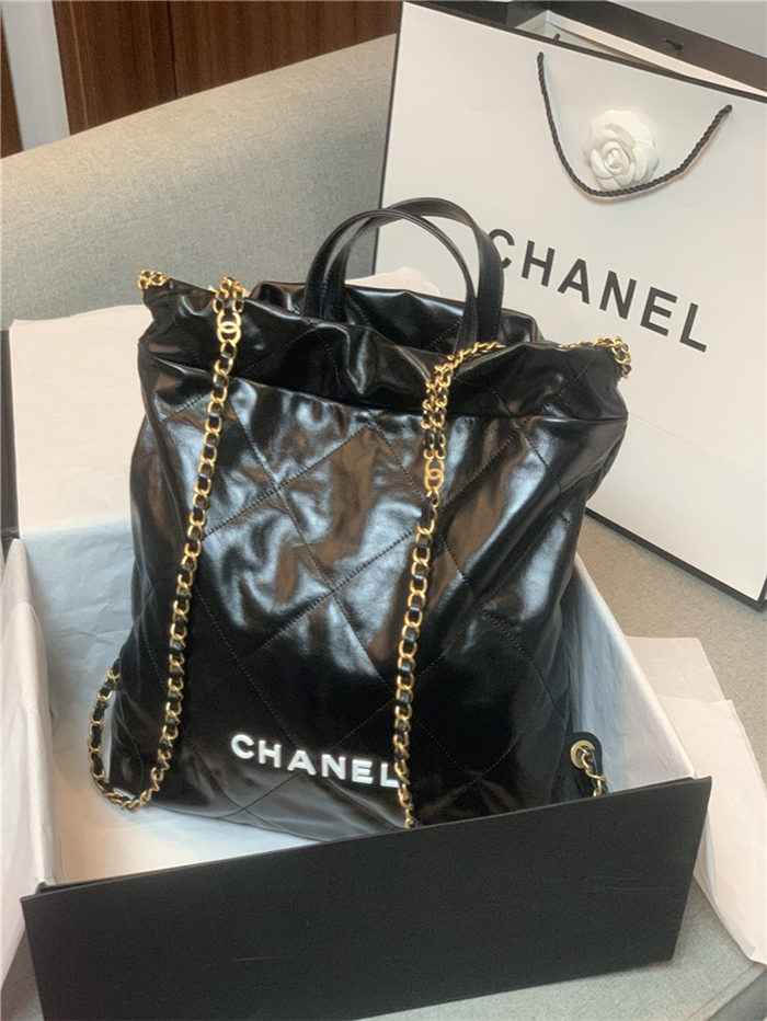 Chanel 22 BACKPACK Shiny Calfskin & Gold-Tone Metal AS3313 Black High