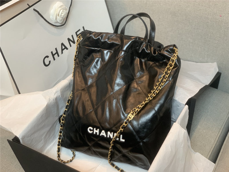 Chanel 22 BACKPACK Shiny Calfskin & Gold-Tone Metal AS3313 Black High