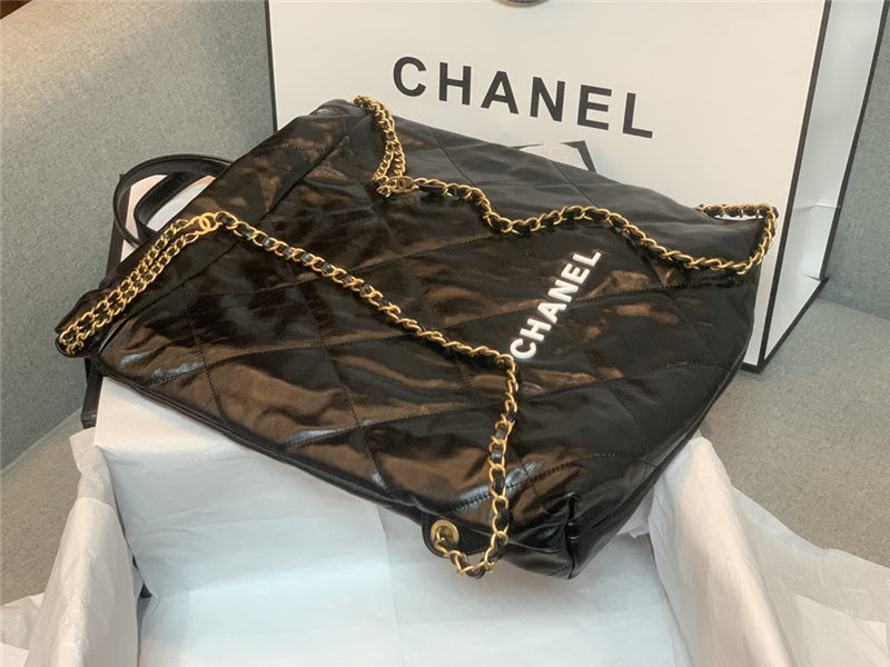 Chanel 22 BACKPACK Shiny Calfskin & Gold-Tone Metal AS3313 Black High