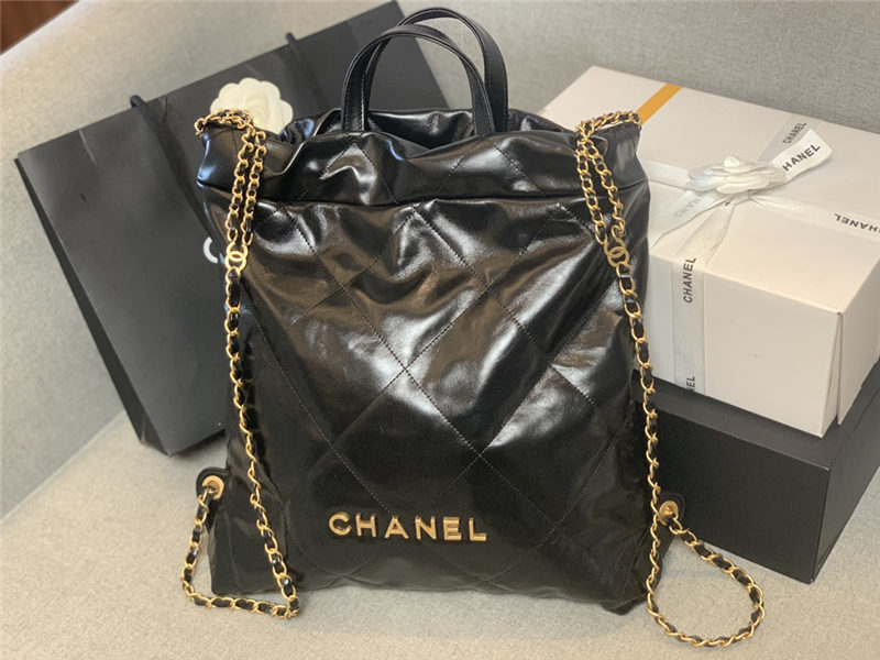 Chanel 22 BACKPACK Shiny Calfskin & Gold-Tone Metal AS3313 Black High