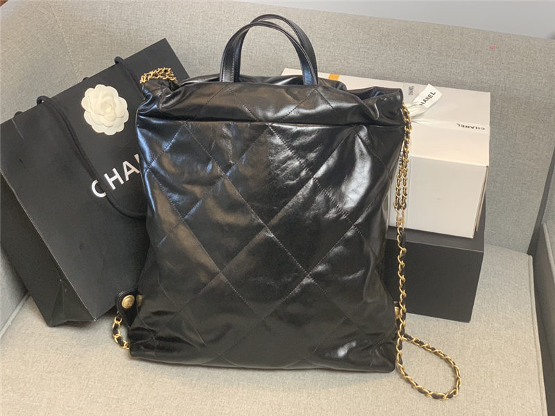 Chanel 22 BACKPACK Shiny Calfskin & Gold-Tone Metal AS3313 Black High