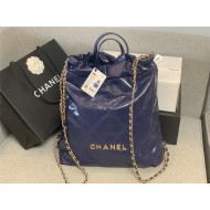 Chanel 22 BACKPACK Shiny Calfskin & Gold-Tone Metal AS3313 Navy High