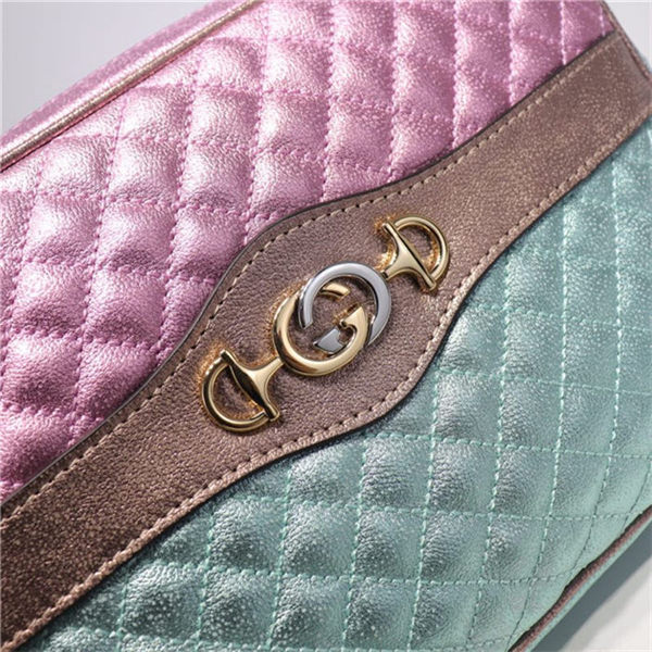 Gucci Laminated Leather Shoulder Bag 541061 Pink/Blue High