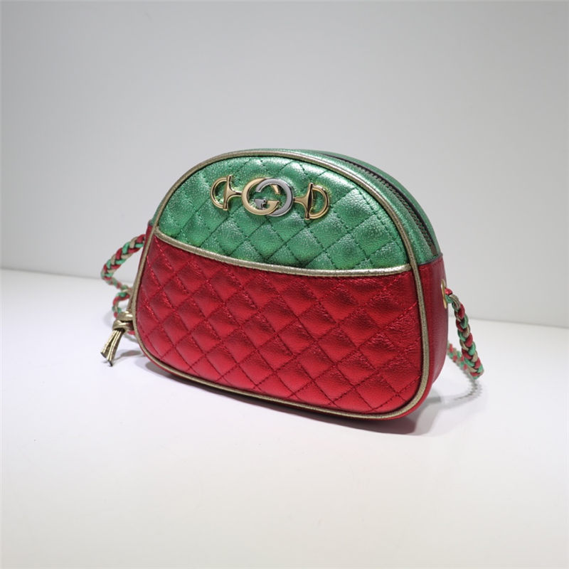 Gucci Laminated Leather Mini Shoulder Bag 534951 Green/Red High