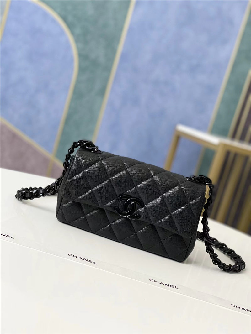 Mini Flap Bag Grained Calfskin Black Black A