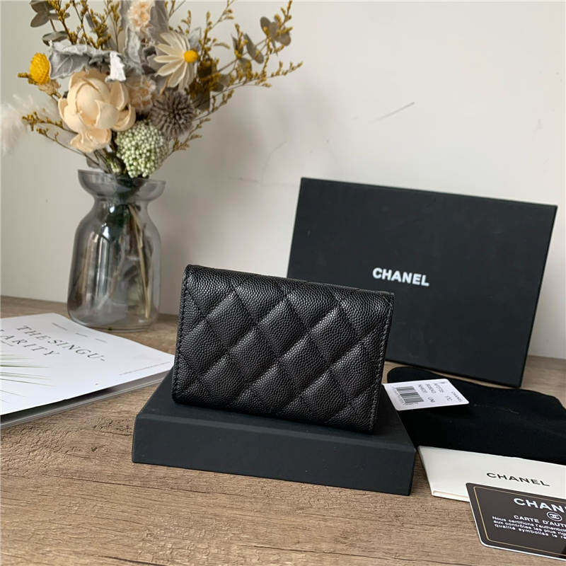 Chanel FLAP CARD HOLDER Grained Calfskin & Gold-Tone Metal AP2735 High