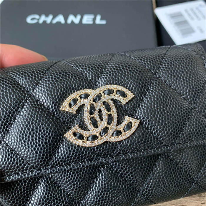 Chanel FLAP CARD HOLDER Grained Calfskin & Gold-Tone Metal AP2735 High