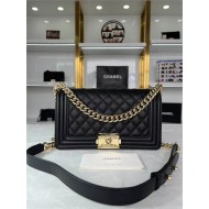 BOY Chanel HANDBAG Grained Calfskin Black Gold Metal High