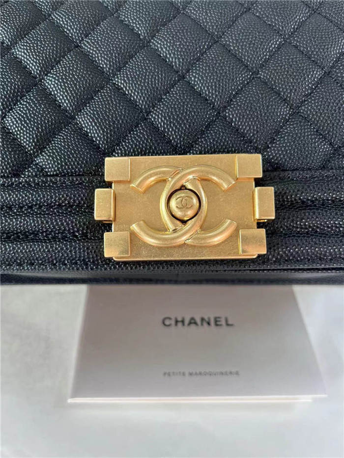 BOY Chanel HANDBAG Grained Calfskin Black Matt-Gold Metal High