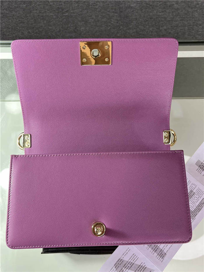 BOY Chanel HANDBAG Grained Calfskin Purple Gold Metal High