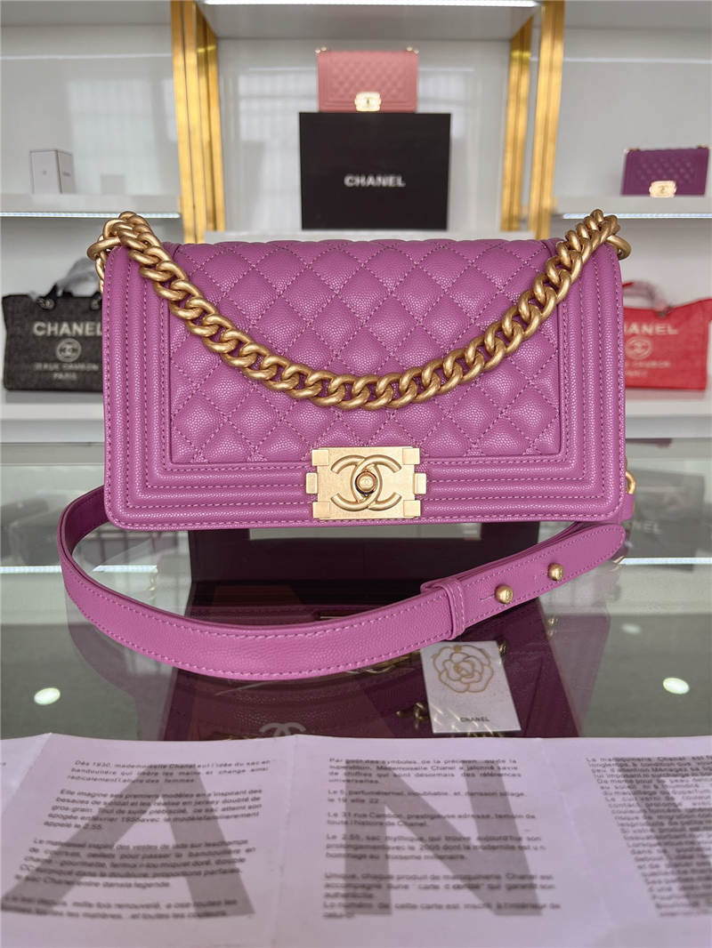 BOY Chanel HANDBAG Grained Calfskin Purple Matt-Gold Metal High