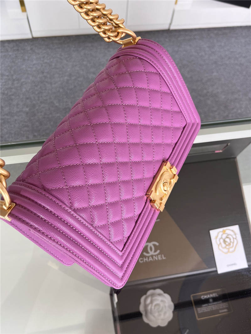 BOY Chanel HANDBAG Grained Calfskin Purple Matt-Gold Metal High