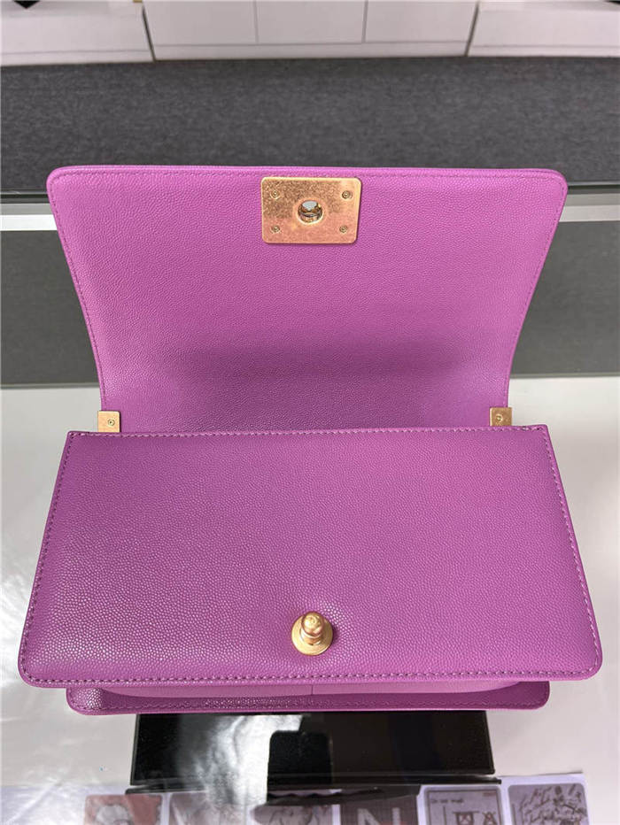 BOY Chanel HANDBAG Grained Calfskin Purple Matt-Gold Metal High